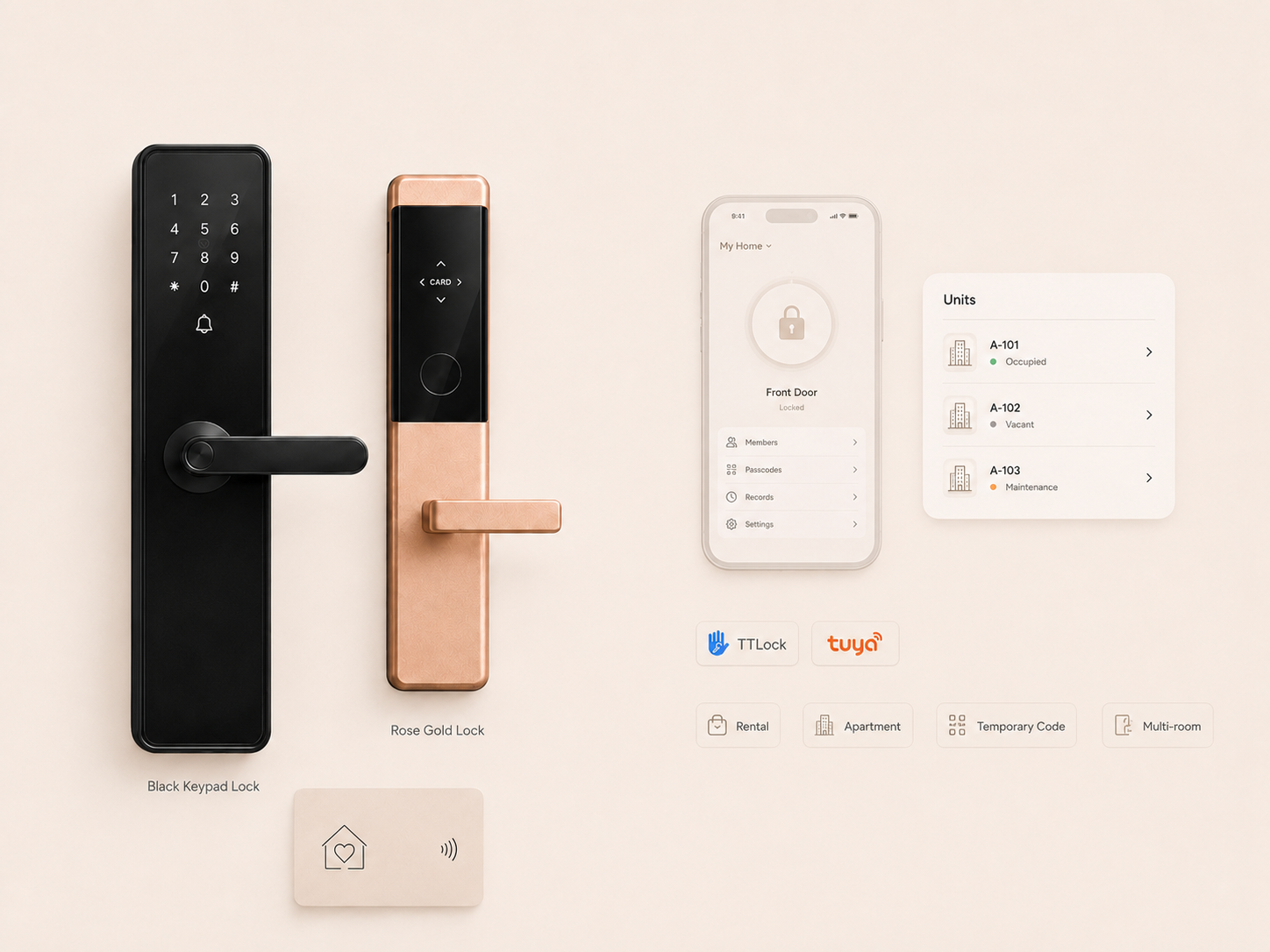Apartment, rental, homestay and small hotel smart lock solutions with TTLock, Tuya and Bluetooth management options